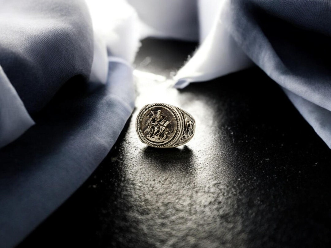 Saint Mark Lion Brass Signet Ring: Christian Protection Jewelry - Etsy