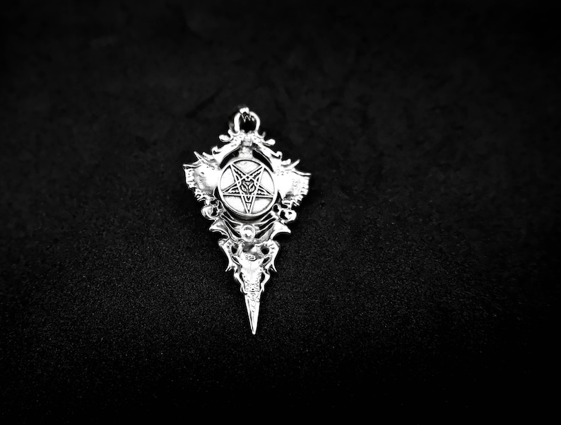 Colgante satánico de Baphomet en plata de ley 925, sello gótico de cabra de Satanás imagen 6