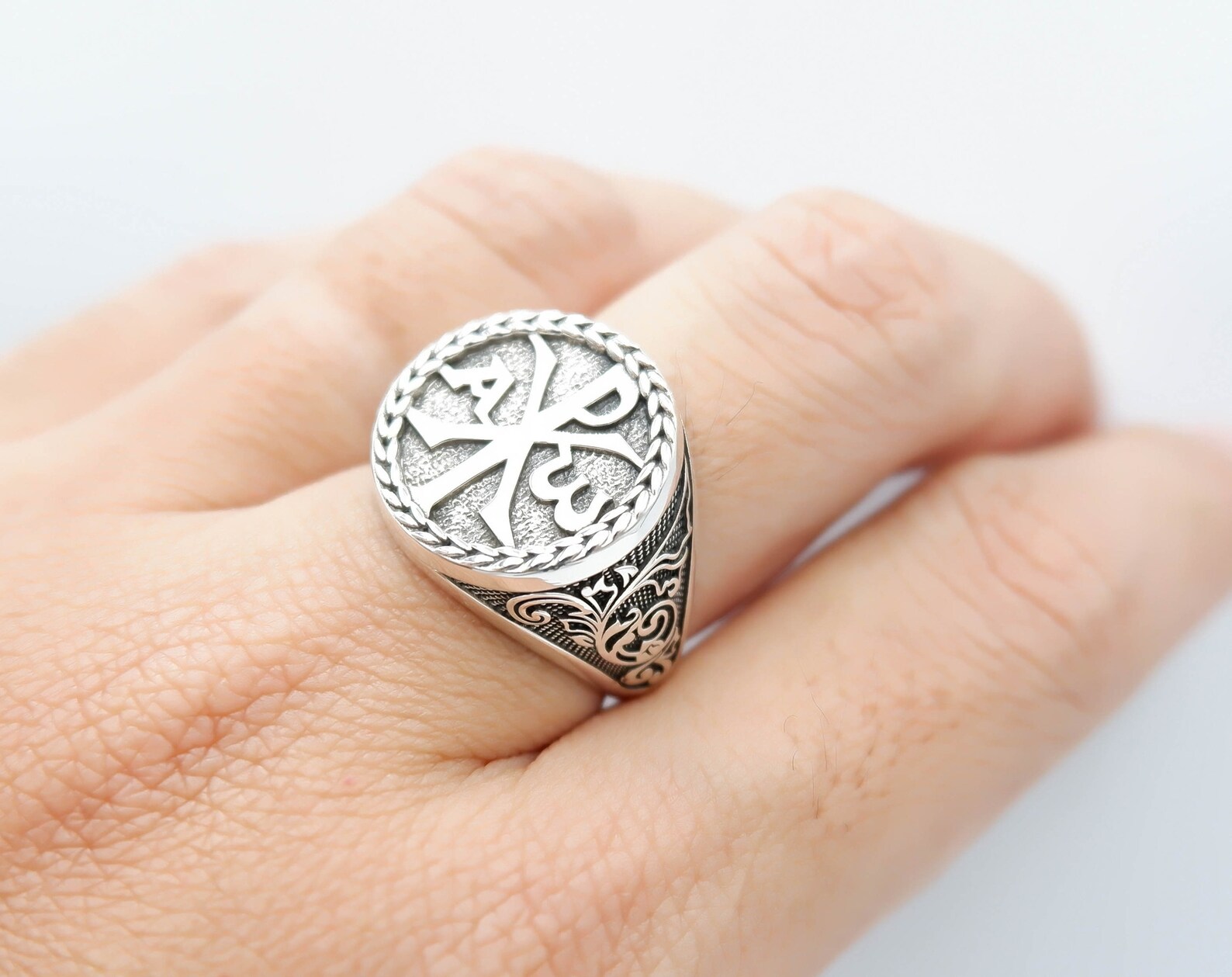 Chimo Rings 925 Sterling Silver Chi Rho Ring, Alpha Omega Christian Jewelry - Etsy