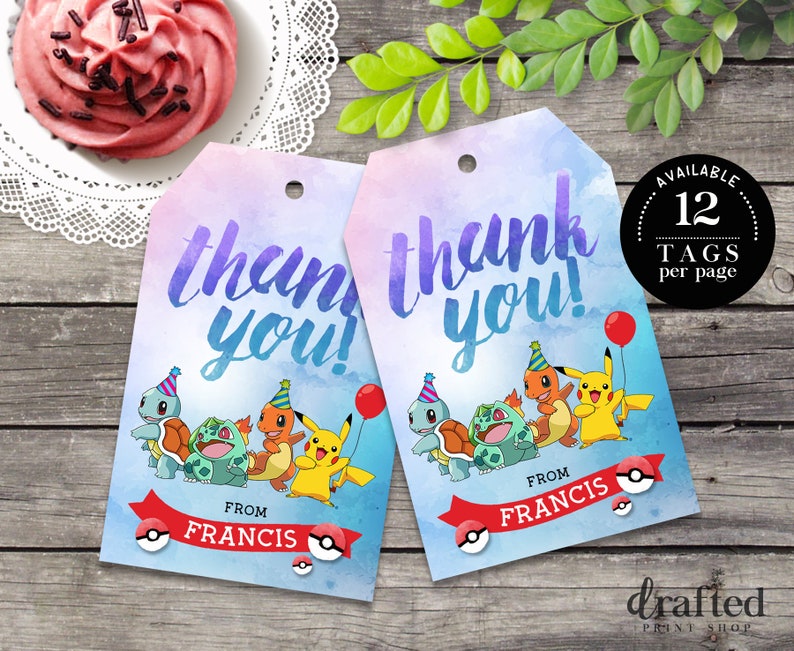 Pokemon Thank You Tags Pokemon Gift Tags Pokemon Favor Tags | Etsy
