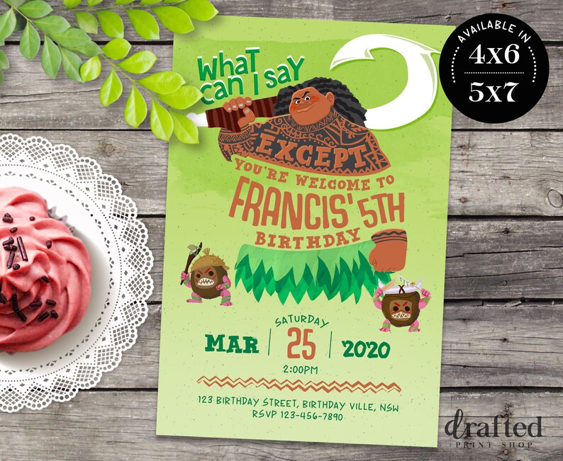 Maui Invitation Maui Birthday Moana Party Disney Invites Etsy