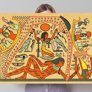 Oude Egyptische Flat Earth Cosmology Print - De hemelgodin Noot en de Aarde God Geb bij de Schepping van de Wereld