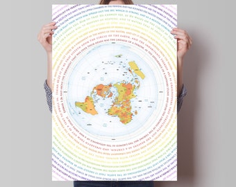Flat Earth Map With Biblical Scripture Poster(Azimuthel Equidistant)