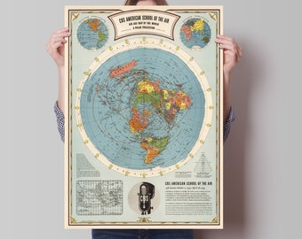 Flat Earth Map - Cbs American School Of The Air Hammond Map Print, old map, large map,  oversize map print