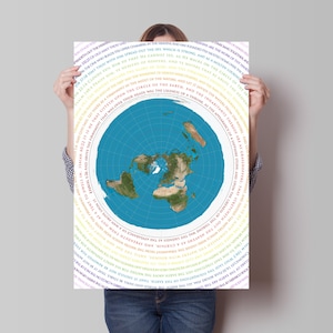 Flat Earth Kaart - Azimuthel Equidistant met Bijbelse Geschriften - A1 of A2