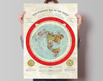 Flat Earth Map : Alex Gleason's New Standard Map of the World, old map, large map,  antique decor, oversize map print