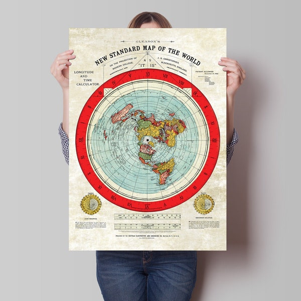 Flat Earth Map : Alex Gleason's New Standard Map of the World, old map, large map,  antique decor, oversize map print