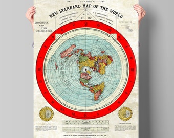 Flat Earth Gleason Map RESTORED EDITION old map, large map,  antique decor, oversize map print #flatearth