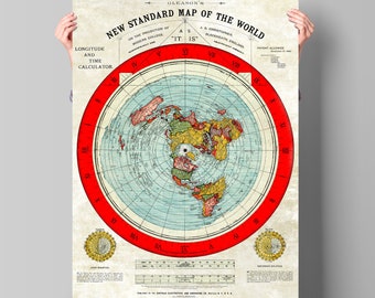 2 x A0 Gleason Maps (Restored edition and copy of Original with broken dial) Classic Flat Earth Maps, Extra Large, Flat Earth Posters