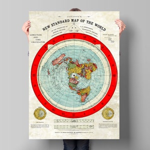2 x A0 Gleason Kaarten (Gerestaureerde editie en kopie van origineel met gebroken wijzerplaat) Klassieke Flat Earth Kaarten, Extra Grote, Flat Earth Posters