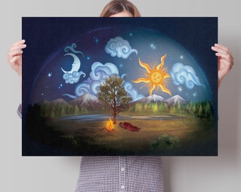 Flat Earth Art Print - Bajo la cúpula - Cartel del firmamento - Decoración de la pared - Regalo Flatearther