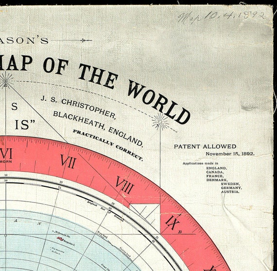 1892 Plano Earth Map - Alexander Gleason's New Standard Map Of The World - Wall Art Map Poster Print - España