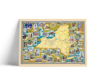 Mapa antiguo de Nueva York – Reproducción pictórica de Rand McNally, 1941, 36 x 24 o 24 x 16 pulgadas, arte mural histórico