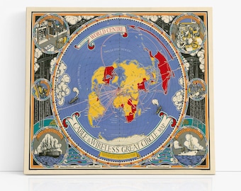 Mapa del Gran Círculo de Cable & Wireless - 1945 - Macdonald Gill - Impresión de la Tierra Plana - Póster del Imperio Británico - FlatEarthPosters