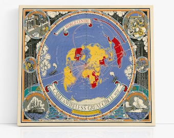 Cable & Wireless Great Circle Map - 1945 - Macdonald Gill - Flat Earth Print- British Empire Poster - FlatEarthPosters