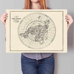 Een kaart van de wereld die het omhult tot een vliegtuig - Vintage Flat Earth Print uit 1893 - Kwaliteit Reproductie - Aarde geen wereldbol - Kunst aan de muur