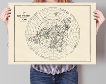 Un mapa del mundo que muestra que es un avión - Vintage Flat Earth Print de 1893 - Reproducción de calidad - Earth Not a Globe - Arte mural