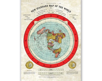 Mapa de la Tierra Plana de Gleason EDICIÓN RESTAURADA mapa antiguo, mapa grande, decoración antigua, impresión de mapa de gran tamaño #tierraplana