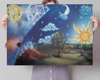 Impresión Flammarion - Arte de la Tierra Plana con Cosmología Mundial Cerrada - Teoría de la Tierra Plana - Firmamento - Arte de la pared