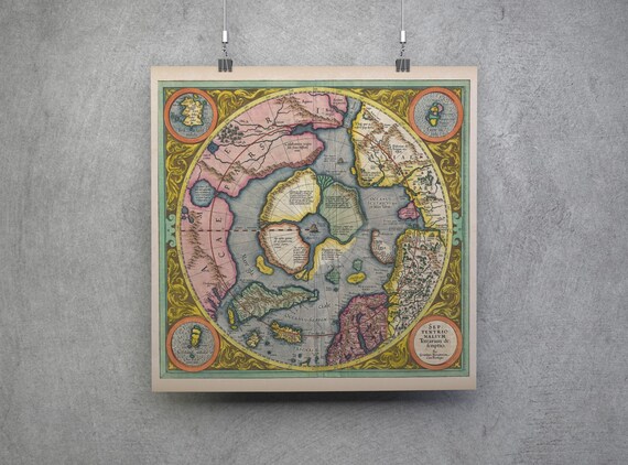 1595 Mercator Map Of The North Pole - Vintage Flat Earth Art Poster Print