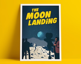 El cartel del engaño del alunizaje - Kubrick - Habitación 237 - Ilustración artística - Regalo de la Tierra plana - Conspiración del alunizaje