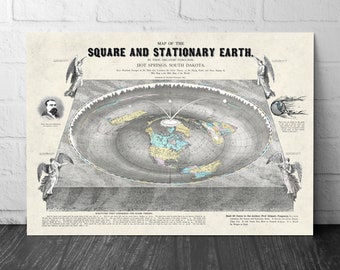 Orlando Ferguson Square y cartel estacionario del mapa de la Tierra plana, mapa antiguo, mapa grande, decoración antigua, impresión de mapas de gran tamaño