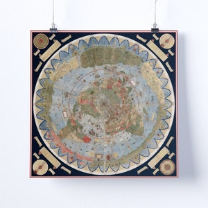Antike Landkarte, Flat Earth Map Poster - Urbano Monte 1587, Antike Landkarte, alte Landkarte, große Karte, antike Dekoration, großer Kartendruck