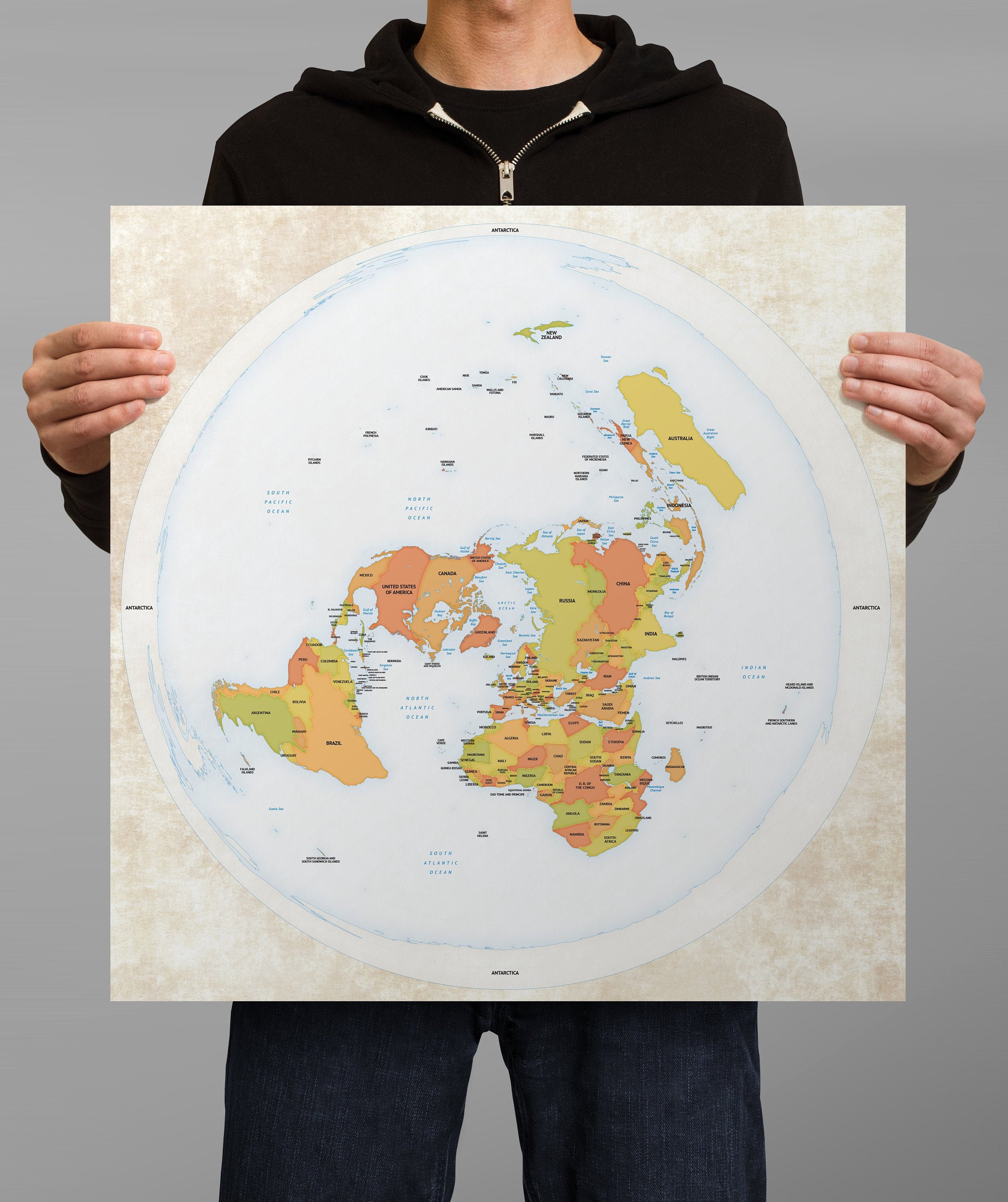 Flat Earth Map Large Flat Earth Map Detailed Azimuthel Equidistant Map Quality | Etsy Denmark