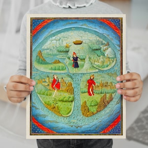 T-O Mappa mundi Vintage Kaart - 15e eeuw - Noach's zonen - Noah's Ark