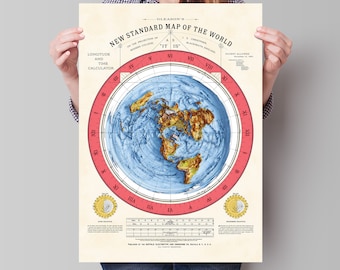 Mapa de la Tierra plana - "El nuevo mapa estándar del mundo" de Alexander Gleason - Efecto de relieve de sombra 3D con Giclée 2D - FlatEarth - Flat Earth Merch