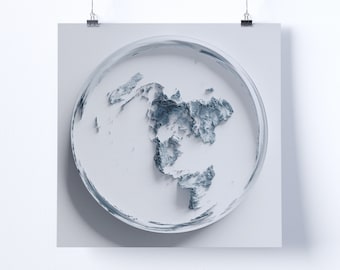 Mapa artístico en relieve de la Tierra plana: Proyección azimutal de la Tierra