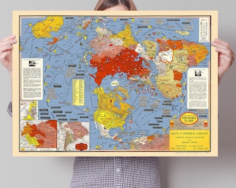 Historic World Map - The World Today with Latest Boundaries - Dated Events Map - 1948- World Map Poster - Azimuthal Equidistant - Flat Earth