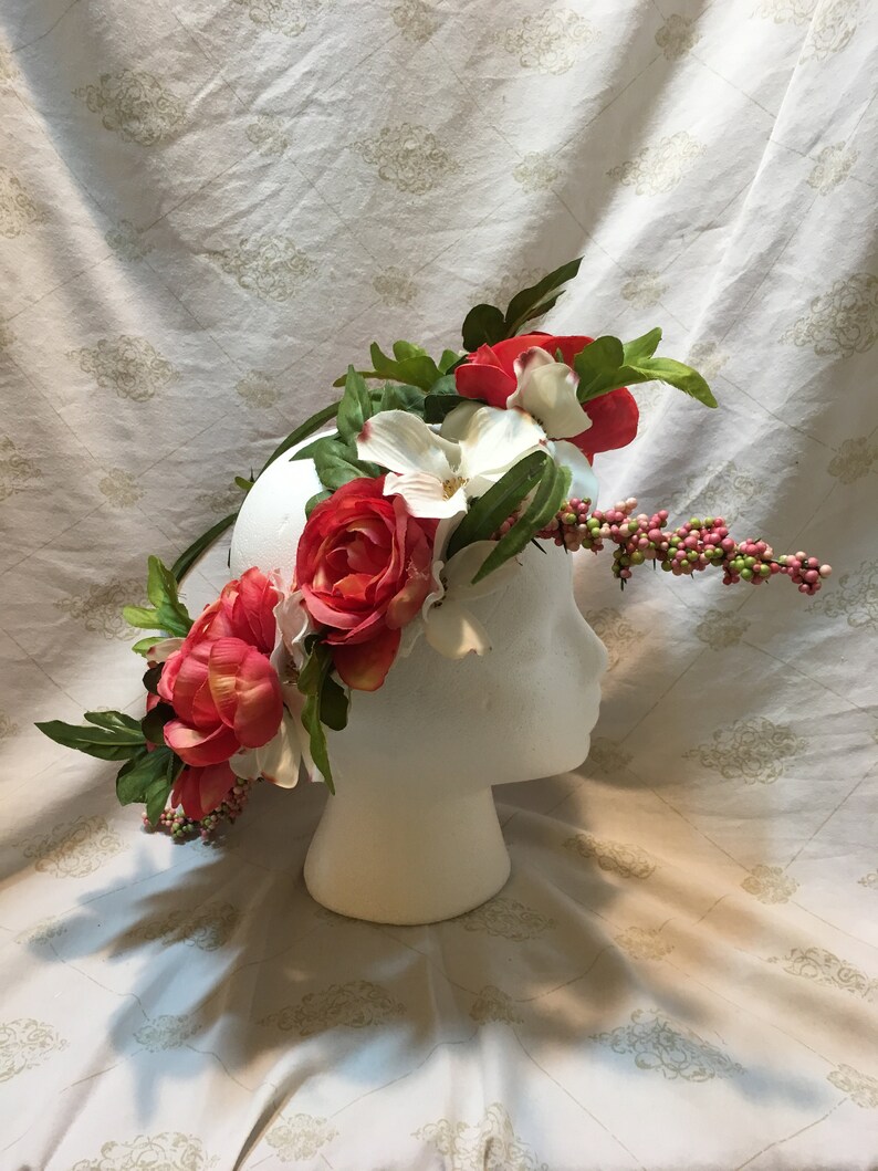 Elegant Dark Pink Flower Crown for Weddings or Faerie Cosplay