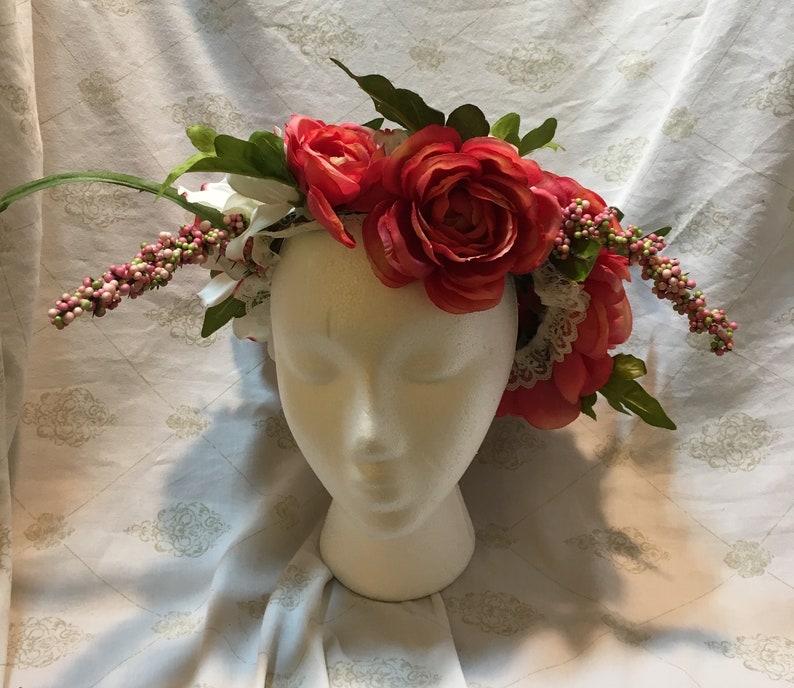 Elegant Dark Pink Flower Crown for Weddings or Faerie Cosplay