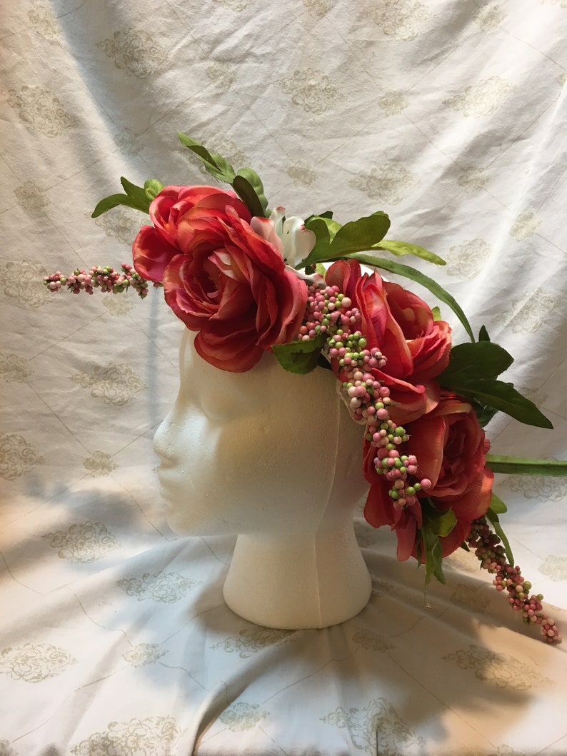 Elegant Dark Pink Flower Crown for Weddings or Faerie Cosplay