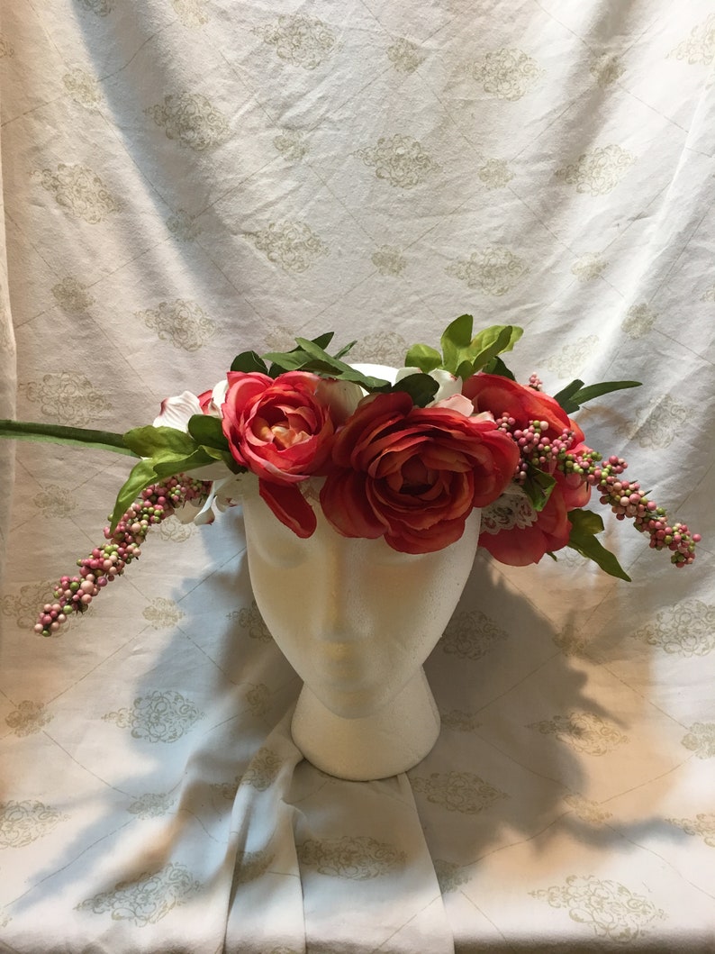 Elegant Dark Pink Flower Crown for Weddings or Faerie Cosplay