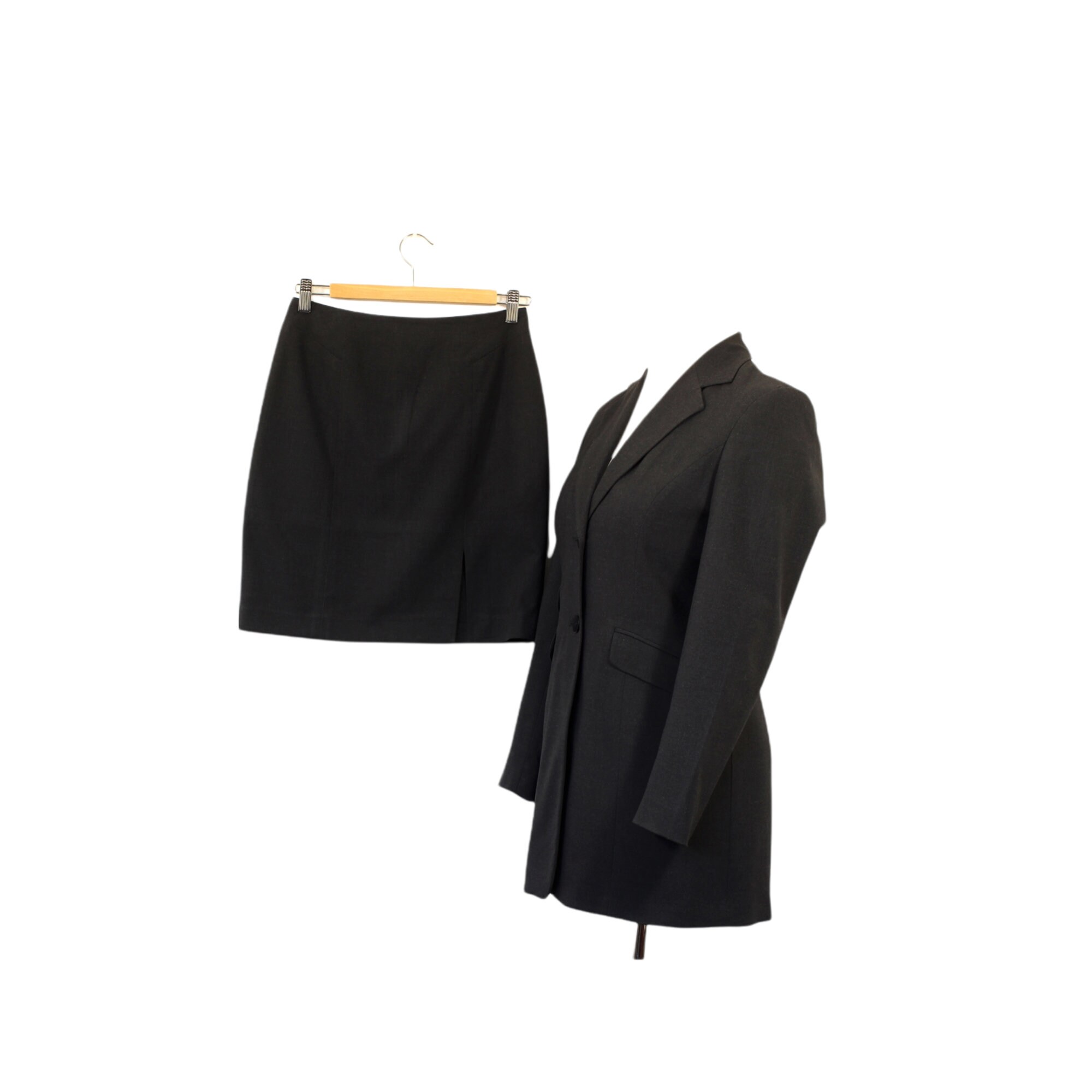 Vintage Charcoal Black Skirt Suit Set 