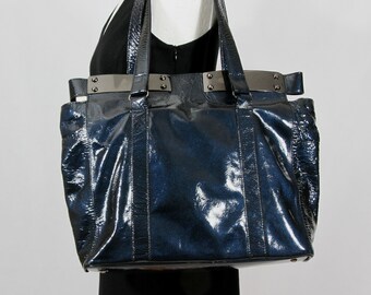 navy blue patent leather handbag sale