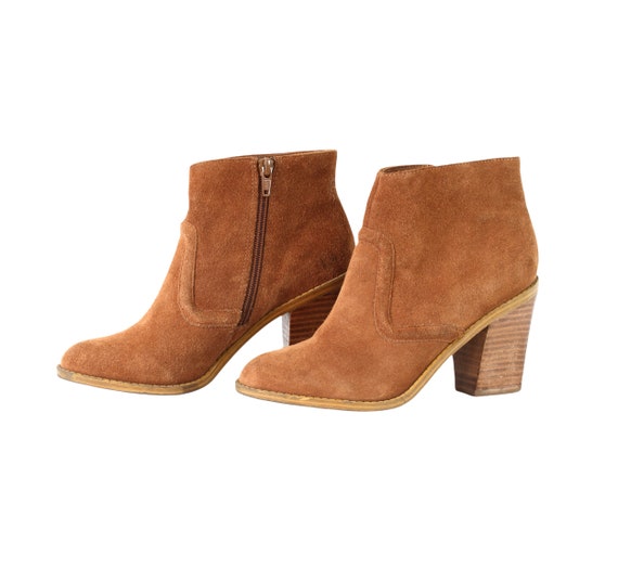 Y2K Vintage Light Brown Suede Ankle High Heels Bo… - image 1