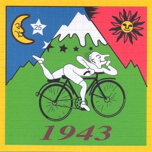 Blotter Art "Gita in bicicletta di Albert Hofmann 1943" 18 cm x 18 cm 400 stampe, niente droga, solo carta!!!