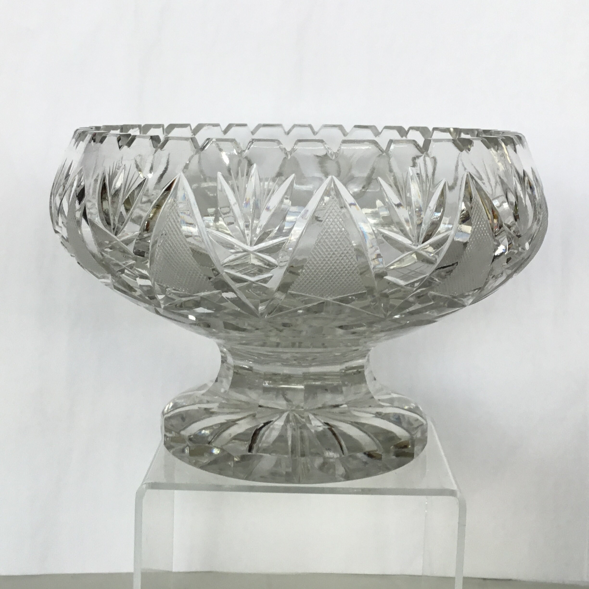 MCM Large Centerpiece Crystal Bowl Vintage Brilliant Hand Cut Leaded
