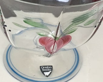 Orrefors Sweden Crystal Berry Desert Bowl Maja Footed Signed