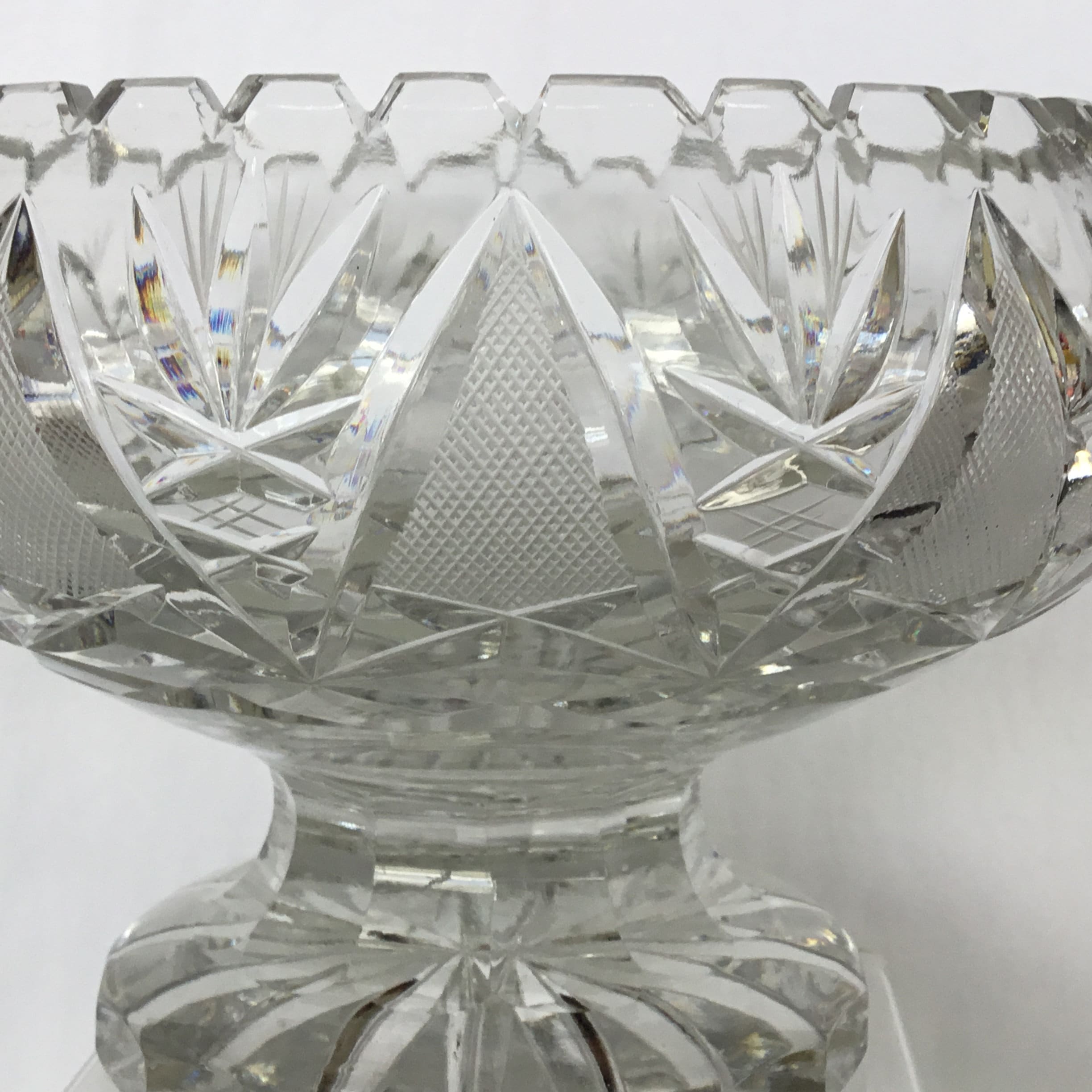 MCM Large Centerpiece Crystal Bowl Vintage Brilliant Hand Cut Leaded