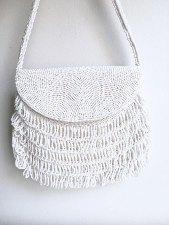FRINGED evening bag / beaded bag / vintage bag / v