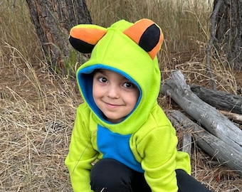 Kids Green Tree Frog Costume, Froggy Halloween Dress-up Outfit, Animal Costume for Boys and Girls, Red-eyed Tree Frog, Rainforest Costume