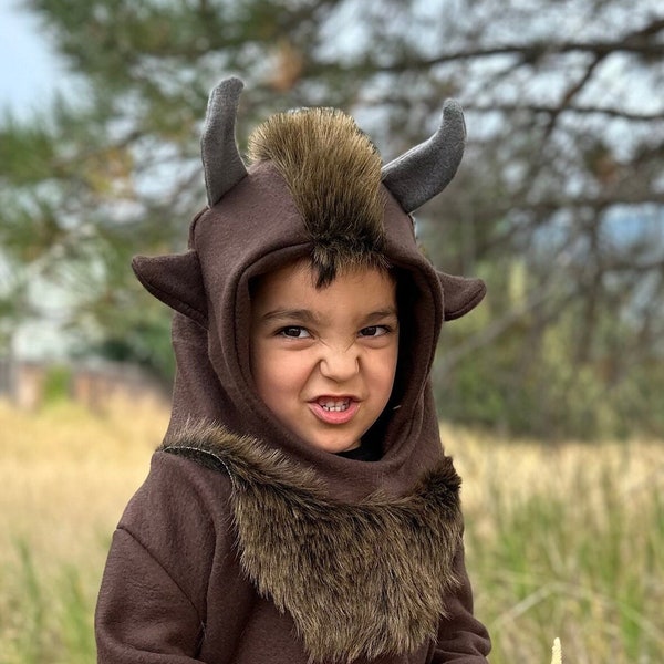 Bison Kostüm für Kinder, Süßer Büffel oder Gnu Halloween Dress-up, Kleinkind Tier Outfit, Spaß und Kreativ
