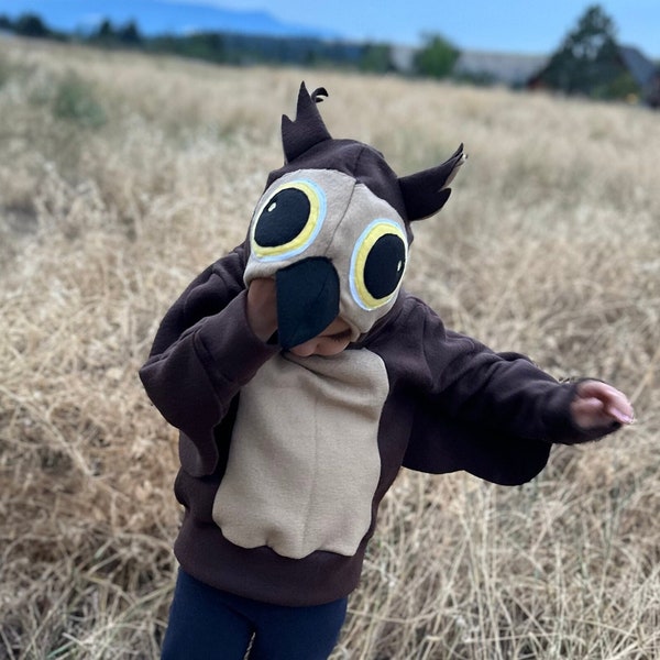 Cozy Owl Costume Hoodie, Kids Fleece Toddler Pullover, Cute Winter Outfit