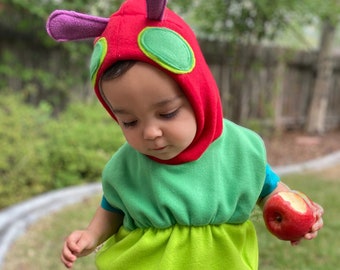 Handmade Caterpillar Costume Fleece Sweatshirt, Warm Kids Halloween Costume, Cute Toddler Outfit, Unique Costume