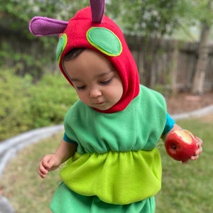 Sweat-shirt en polaire fait main costume de chenille, déguisement d'Halloween chaud pour enfant, tenue mignonne pour tout-petit, déguisement unique image 1