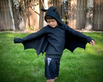 Handmade Fleece Bat Costume for Kids, Cute Halloween Sweatshirt, Kids Halloween Dress-up, Children's Bat Costume
